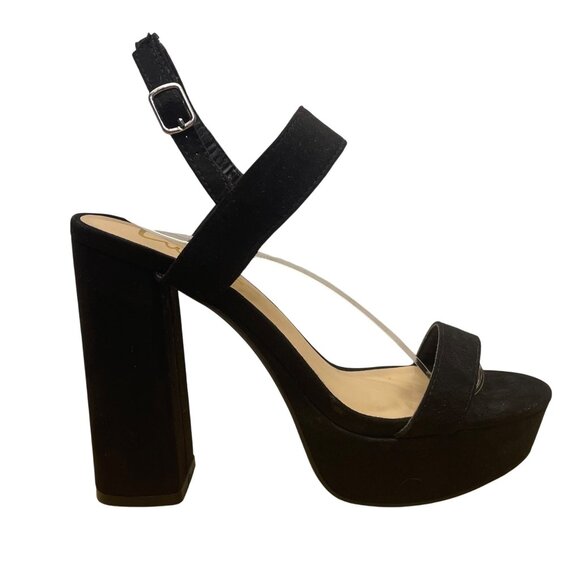 Lulus Women’s Black Fabric Adjustable Strap Open Toe Acee Platform Heels Sz 6.5 - Picture 1 of 9